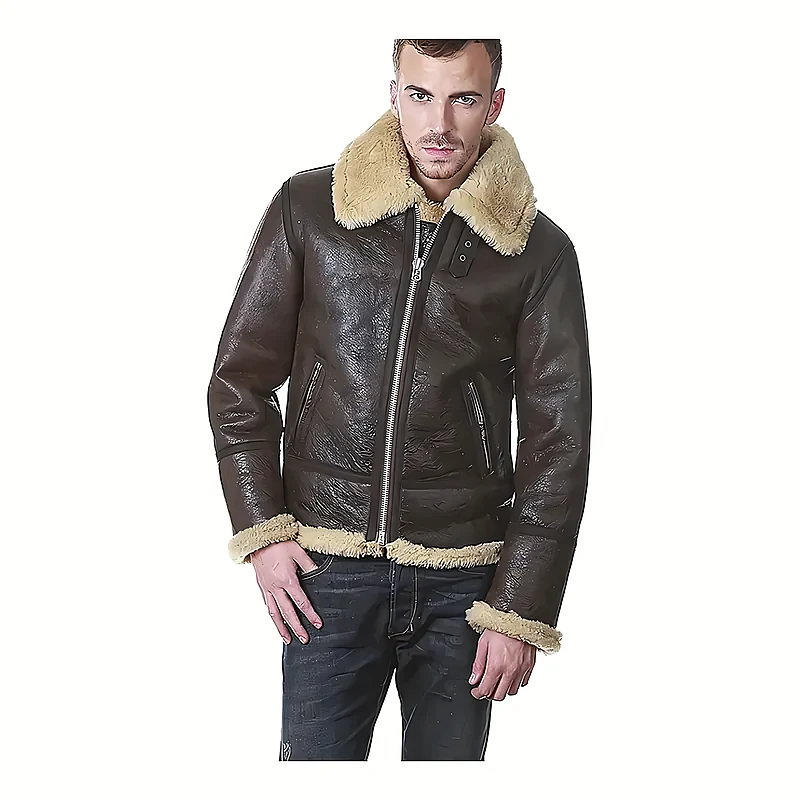 Bombardier Tassa Paris en cuir marron doublé de fourrure claire